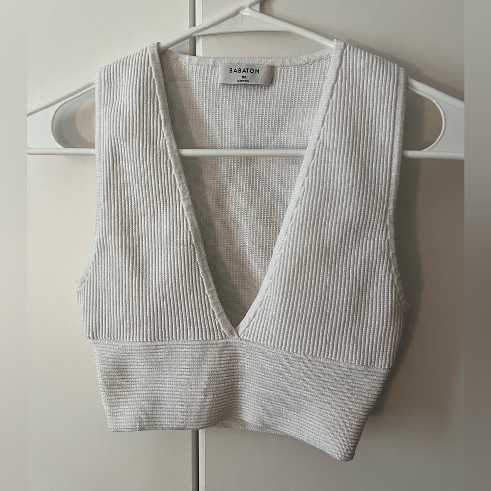 Aritzia Babaton sculpt knit deep v tank white